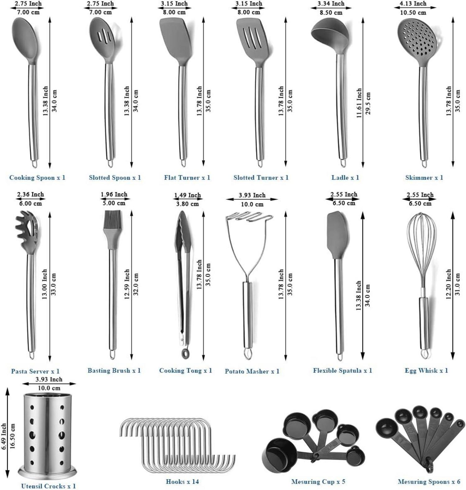 Kochutensilien Set 38-teilig – Antihaft Silikon Utensilien