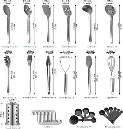 Kochutensilien Set 38-teilig – Antihaft Silikon Utensilien