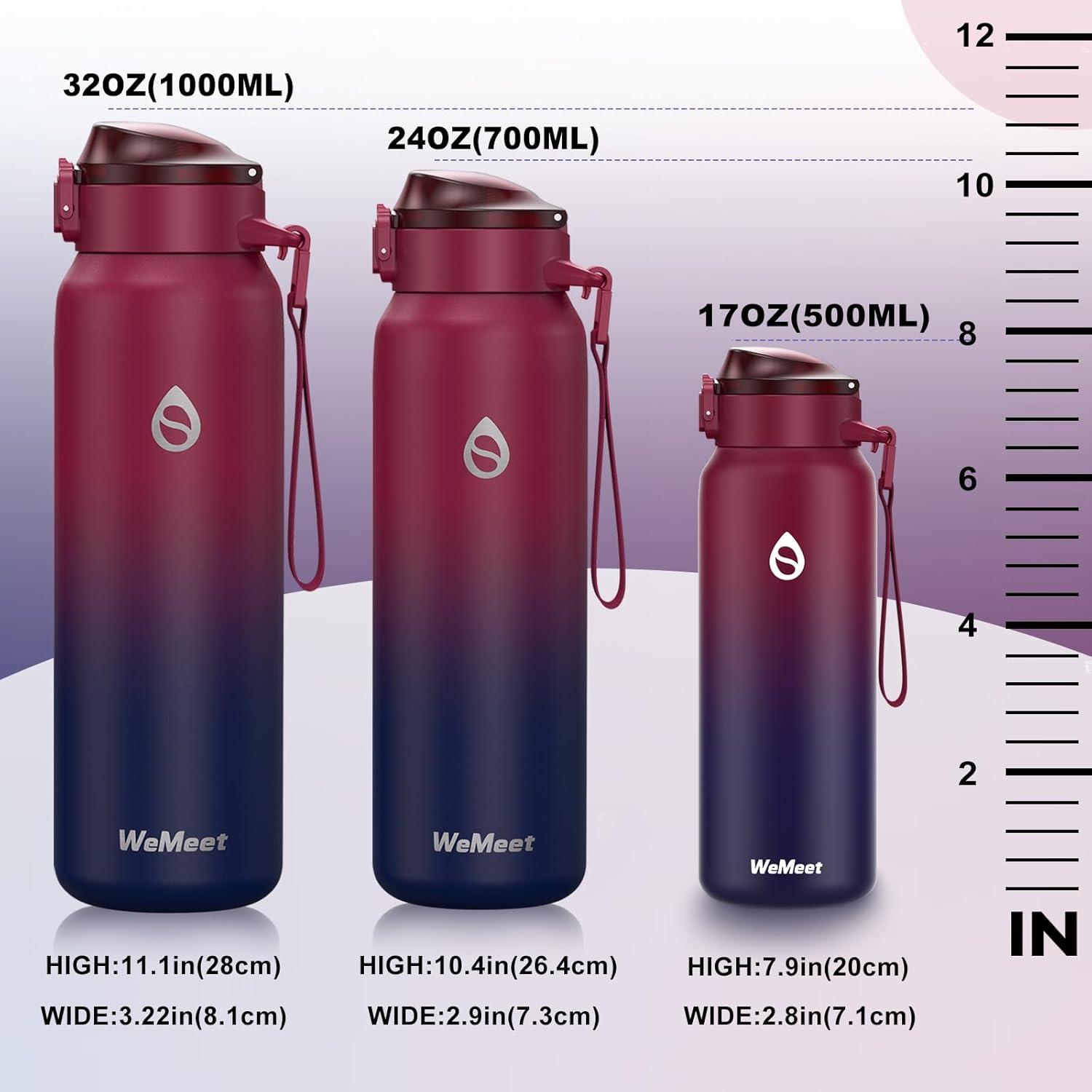 Trinkflasche Edelstahl Abnehmbarer Strohhalm 1 Liter Doppelwandig