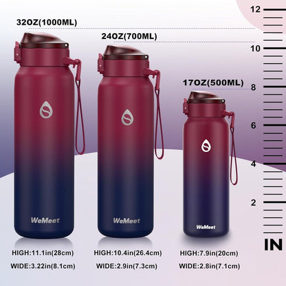 Trinkflasche Edelstahl Abnehmbarer Strohhalm 1 Liter Doppelwandig