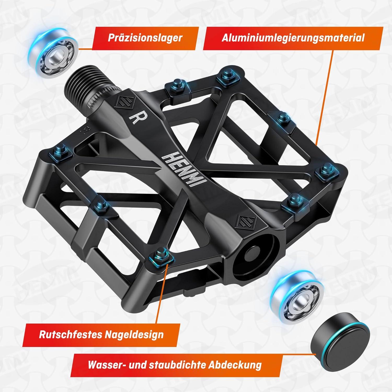 Fahrradpedale Aluminium MTB 9/16 Zoll rutschfest breit für