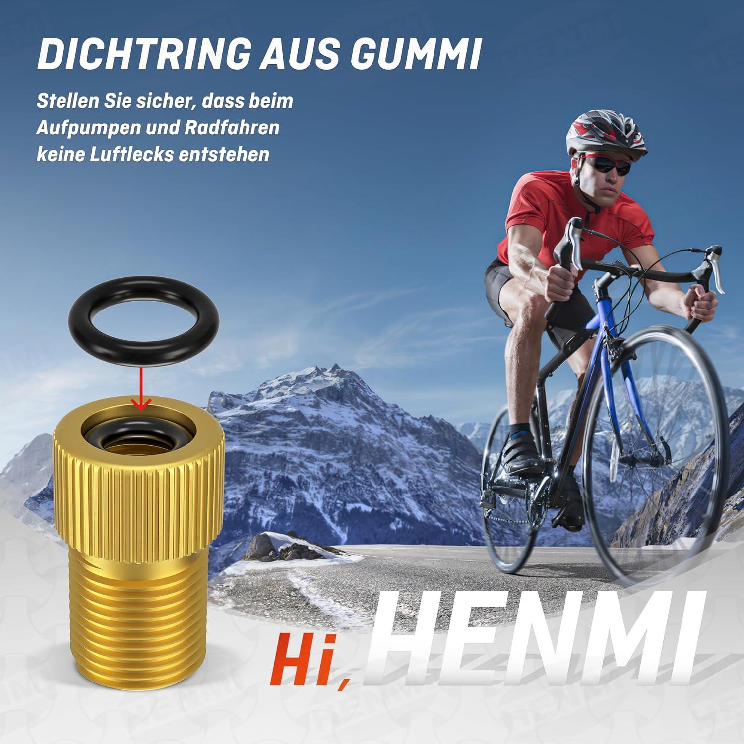 Fahrradventil Adapter SV DV AV mit Schlüsselanhänger und Dichtring