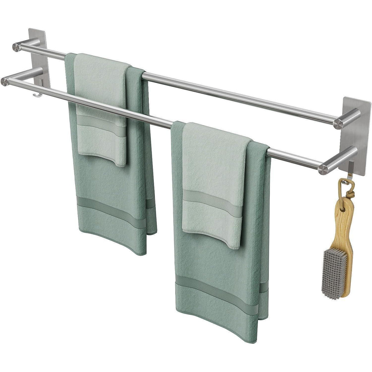 Doppelter Handtuchhalter 80cm Edelstahl ohne Bohren mit Haken