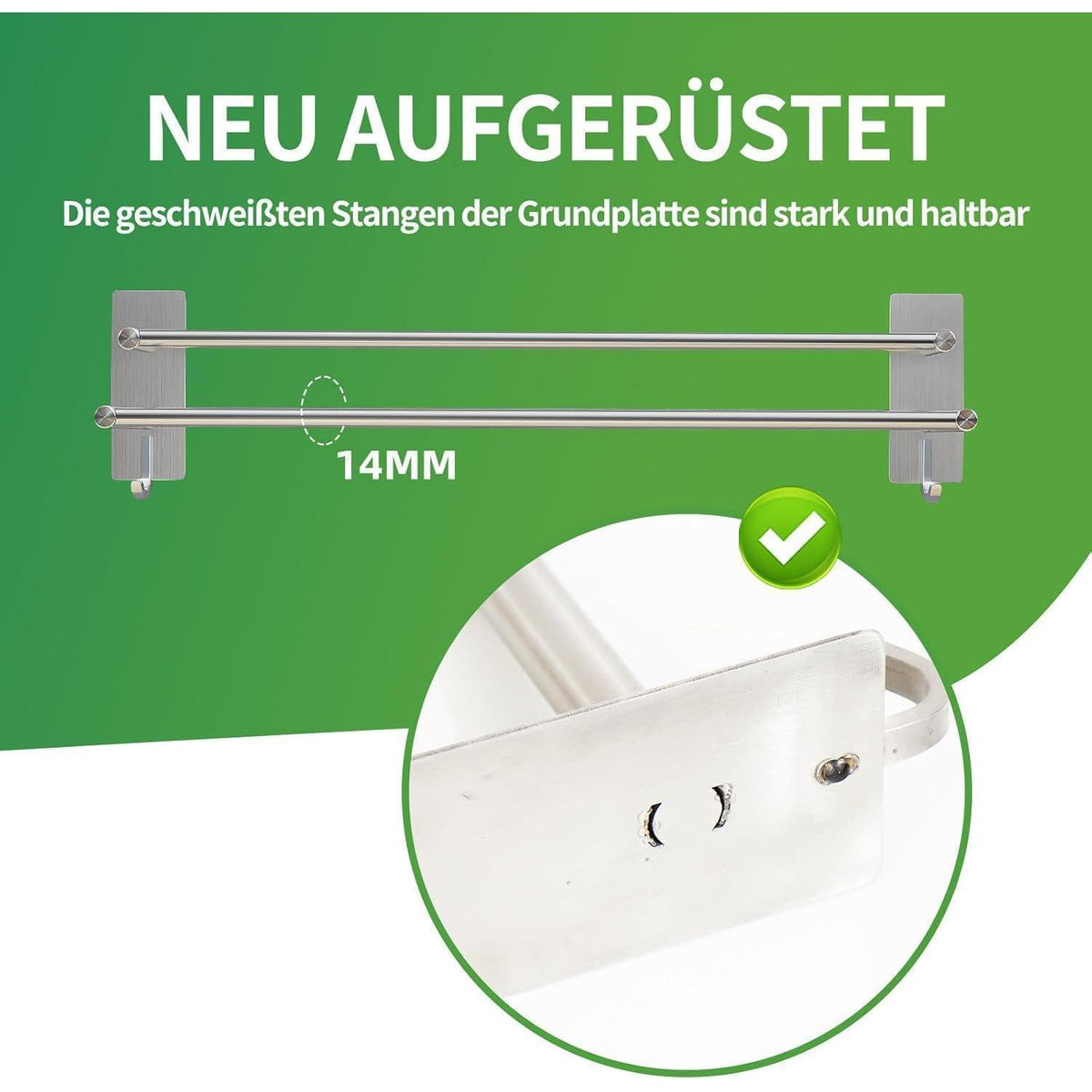 Doppelter Handtuchhalter 80cm Edelstahl ohne Bohren mit Haken