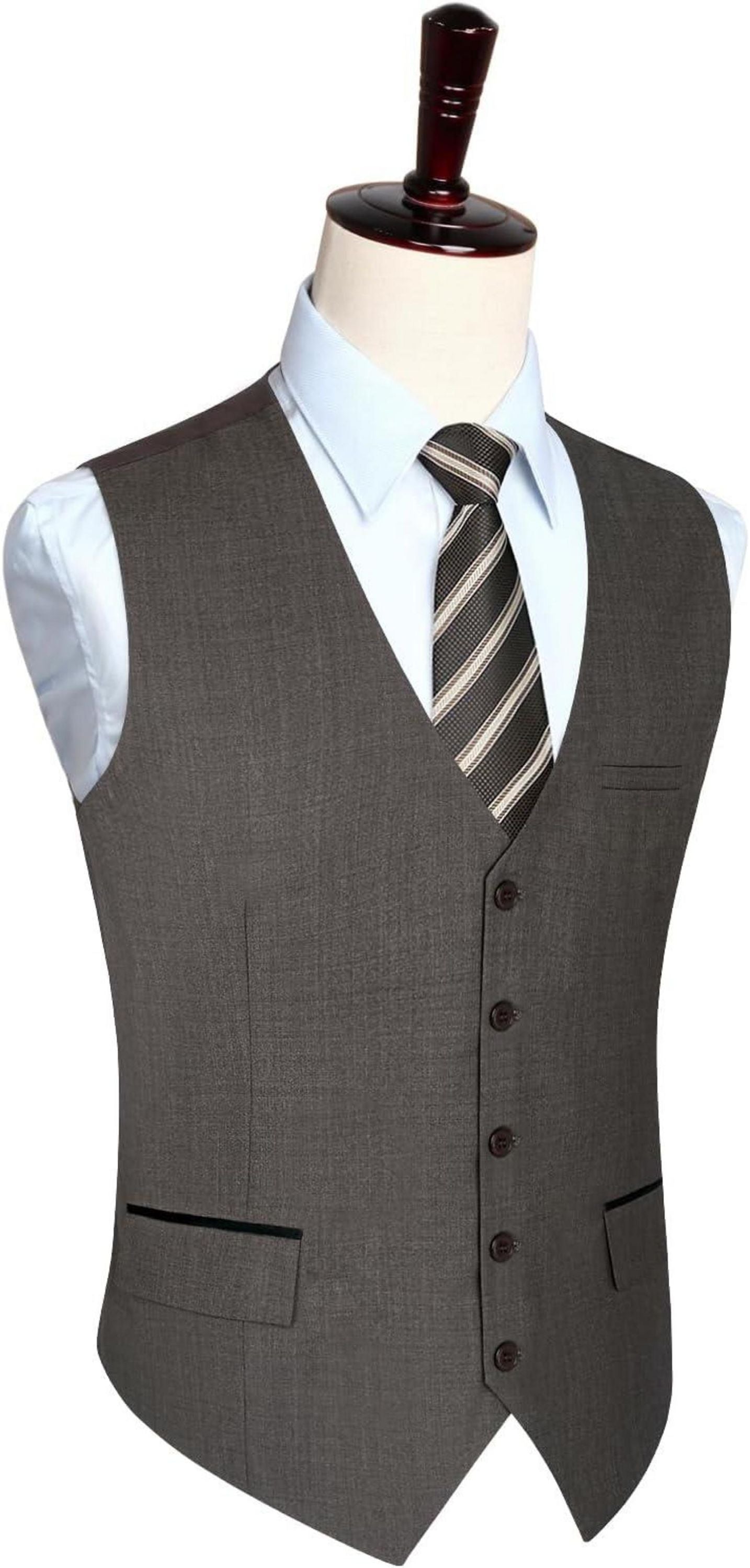 HISDERN Anzugweste Herren Elegant Hochzeit Casual Businessweste Braun XS