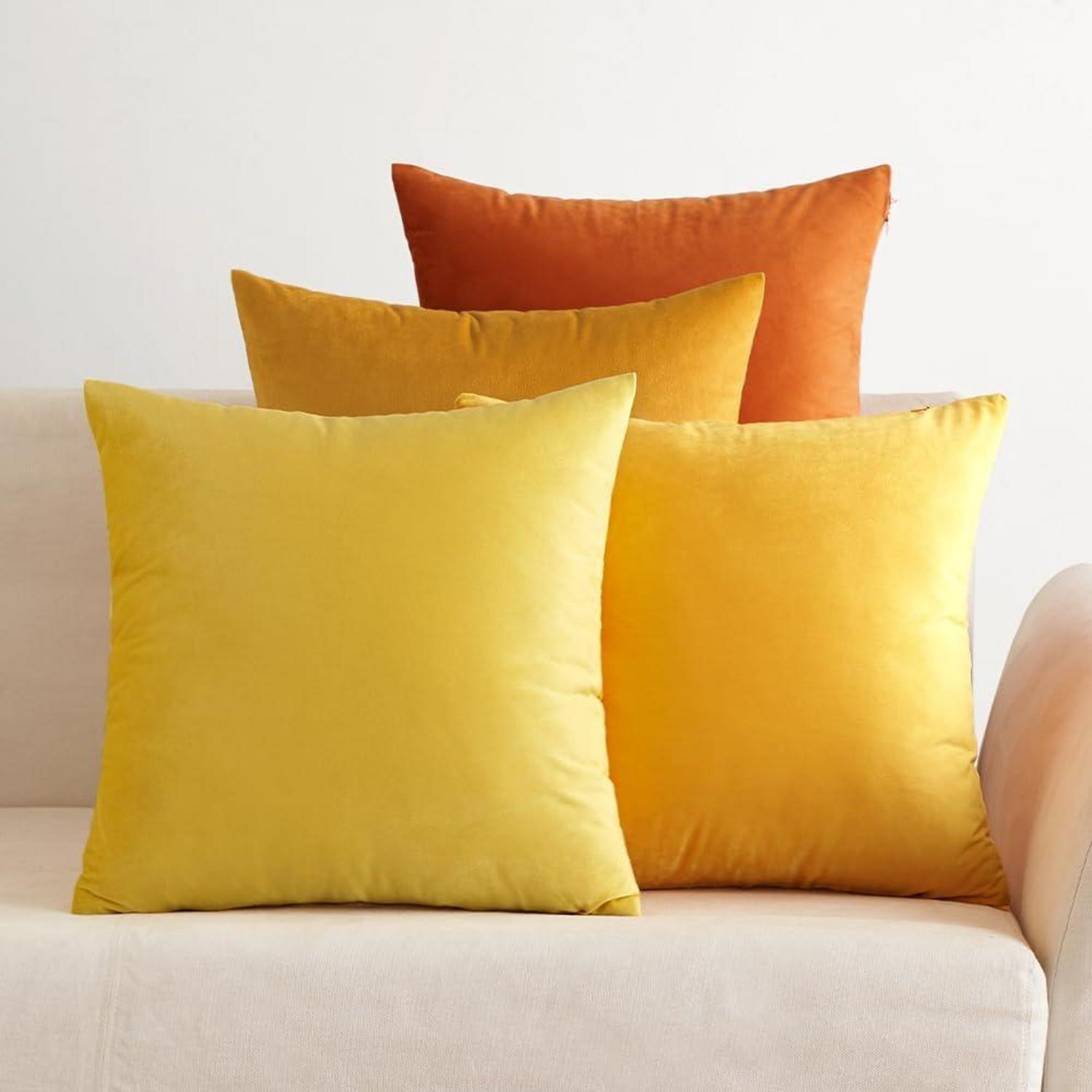 4er Set Samt Kissenbezüge 45x45 cm Orange Serie