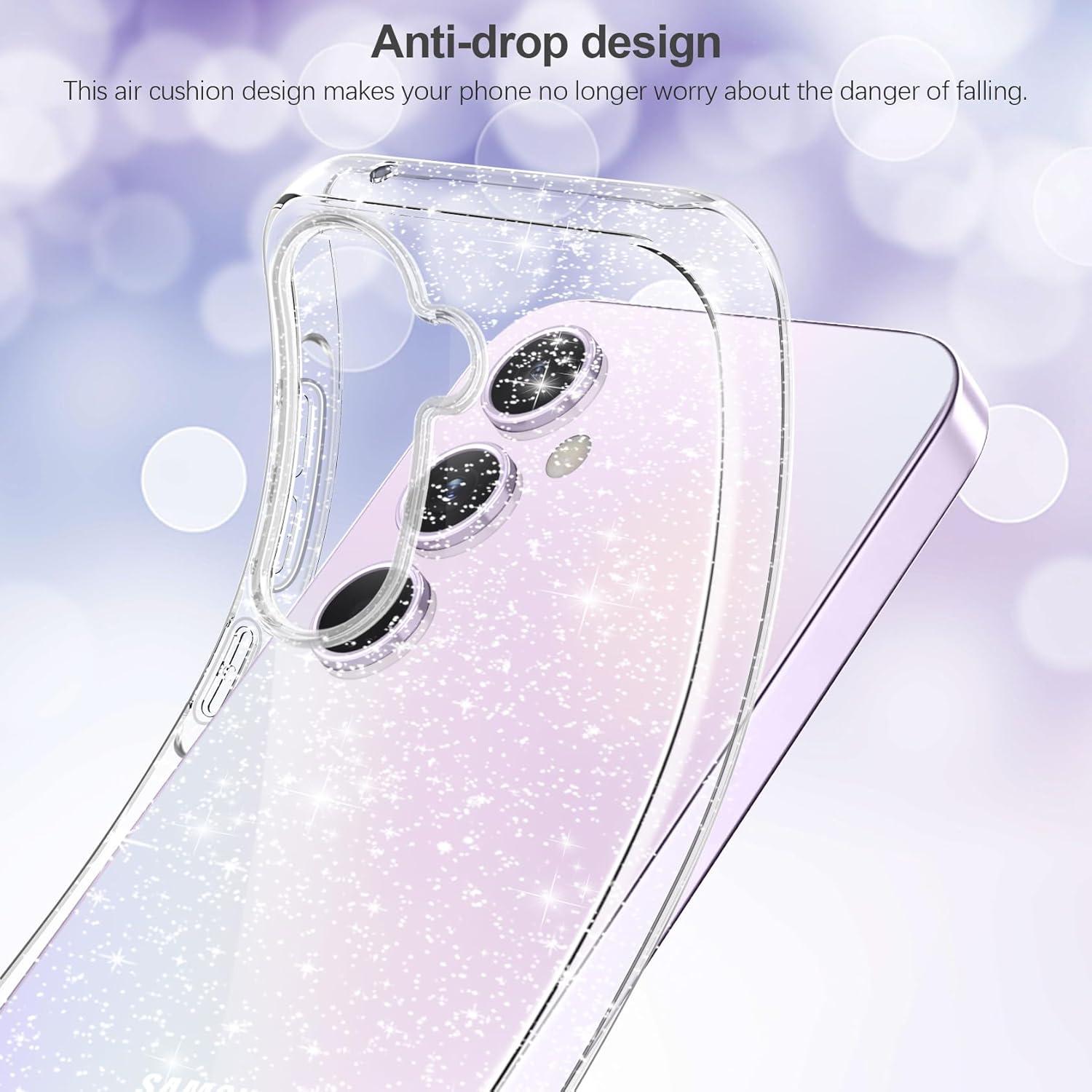 Glitzer Handyhülle Samsung Galaxy A55 5G Transparent Silikon Case Schutzfolie