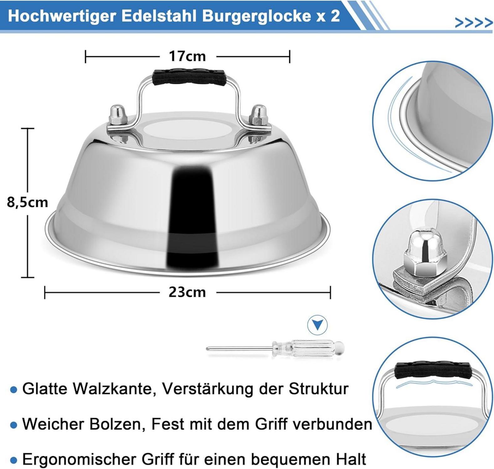 Edelstahl Burgerglocke Set für Grill & Steak - 2 Stück