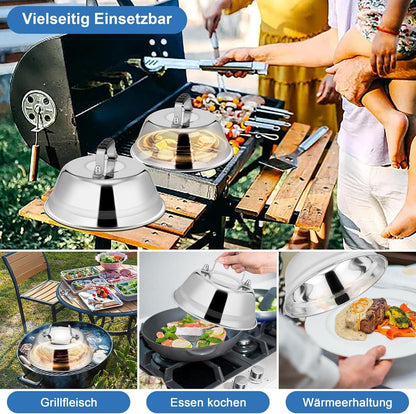 Edelstahl Burgerglocke 2er Set für Grill Steak Teppanyaki 23x8,5cm