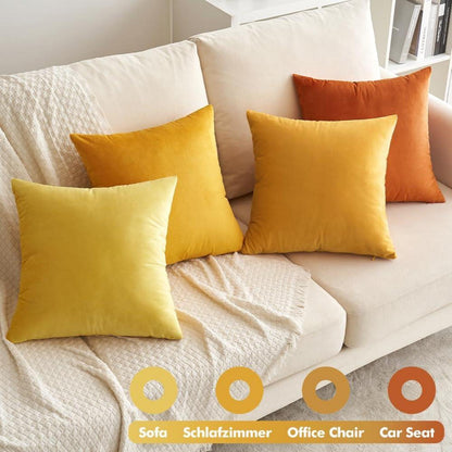 EMEMA Samt Kissenbezug 50x50 cm Dekorative Kissenhülle 4er Set Orange