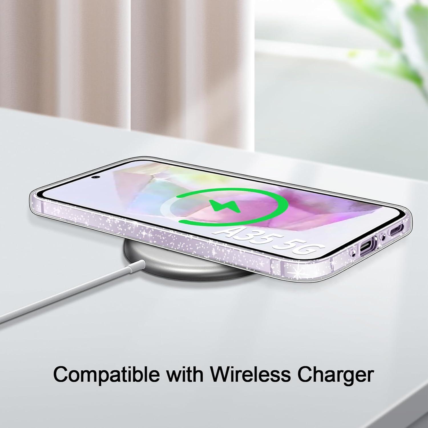 Transparente Glitzer Handyhülle Samsung Galaxy A35 5G mit 2 Schutzfolien
