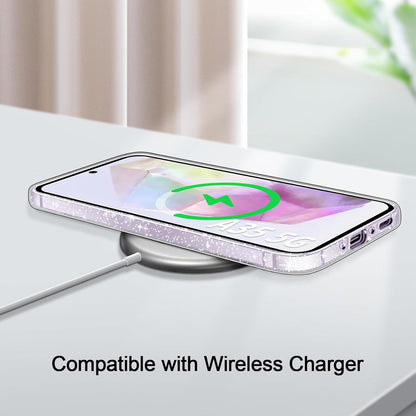 Transparente Glitzer Handyhülle Samsung Galaxy A35 5G mit 2 Schutzfolien
