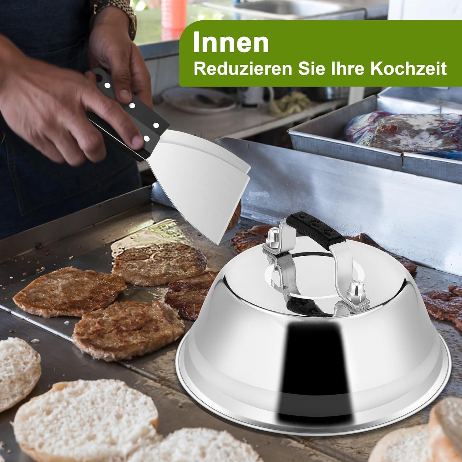 Burgerglocke Edelstahl Schmelzglocke mit Griff für Grill Steak Käse