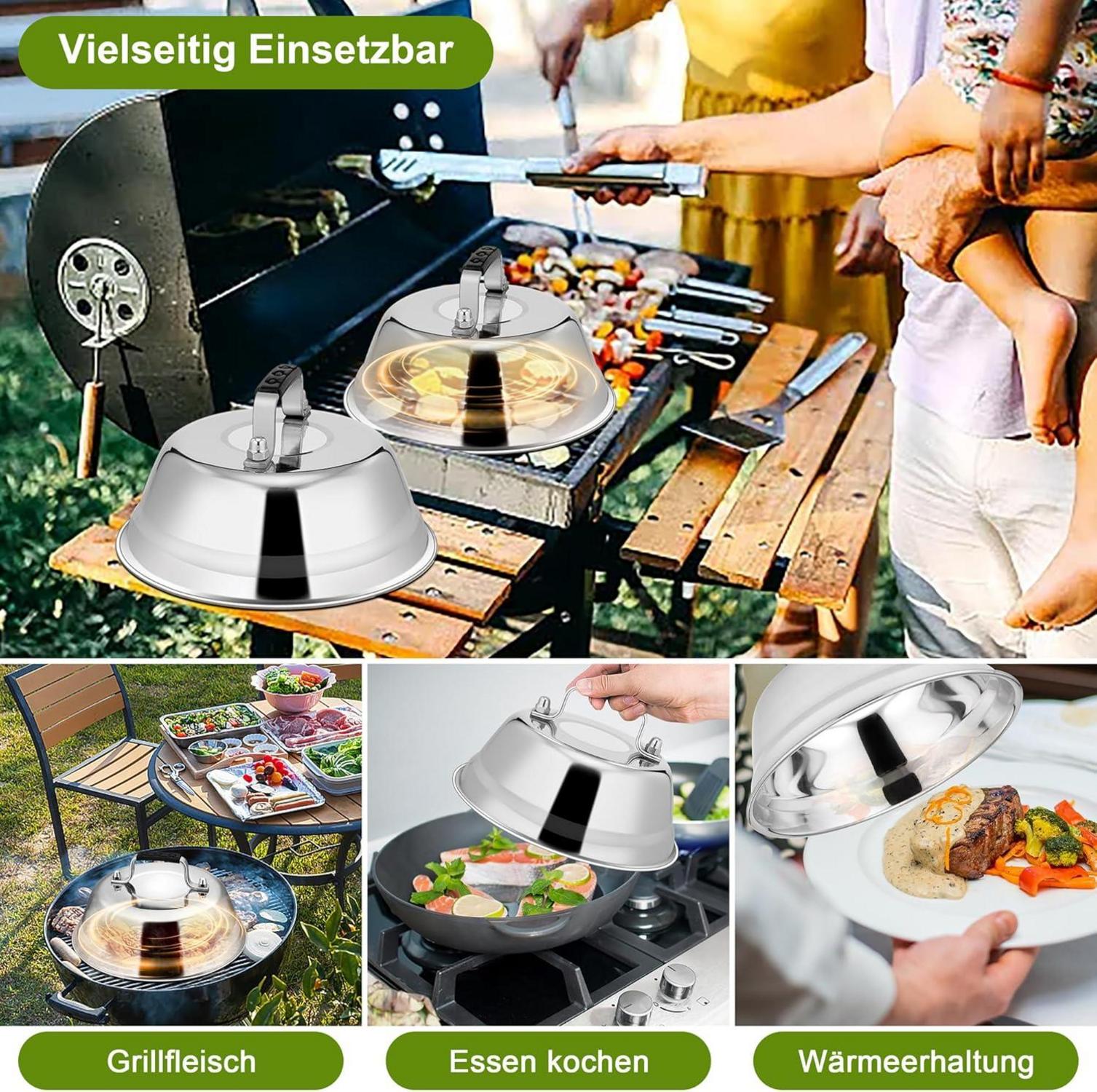 Edelstahl Burgerglocke 2er Set Hitzebeständiger Griff Spülmaschinenfest