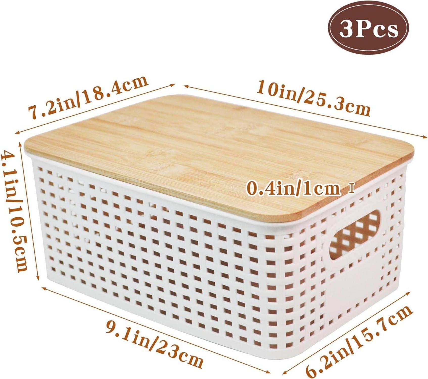 LYLIDIA 3er Set Aufbewahrungsboxen mit Bambusdeckel Weiß 25x18x10cm
