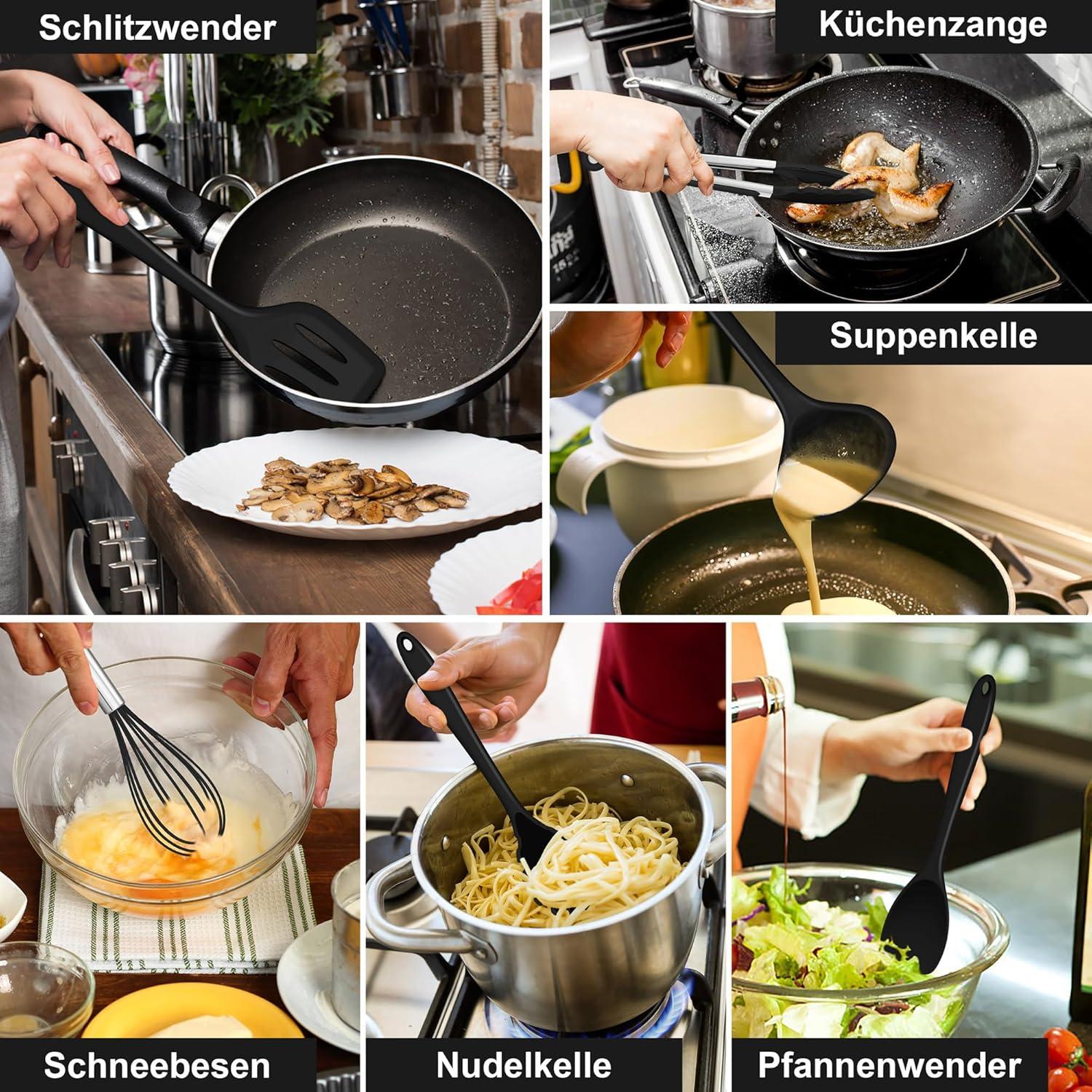 Küchenutensilien Set Silikon Kochbesteck Antihaft Schwarz