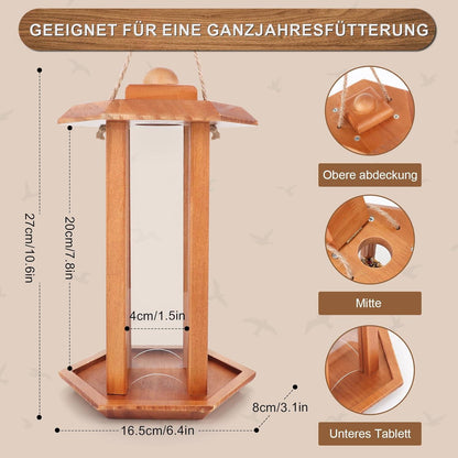 Vogelhaus zum Aufhängen aus Holz für Ganzjahresfütterung