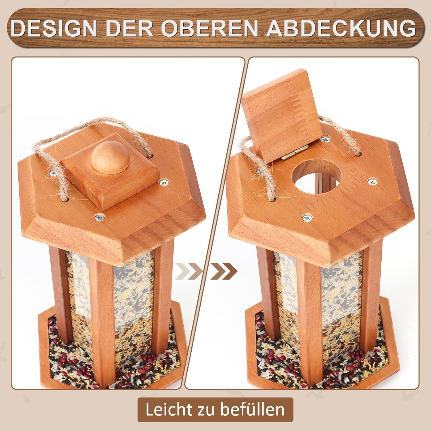 Vogelfutterhaus Holz für Vögel Hängend Futterstation Garten