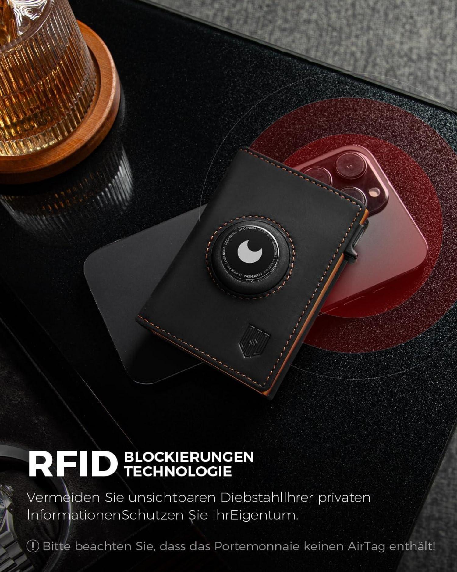 DODENSHA® MagSnap RFID Herren Portmonee Wallet Airtag* NFC SchwarzOrange