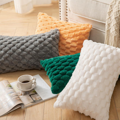 2er Set Plüsch Kissenbezüge 50x50 cm Cremeweiß