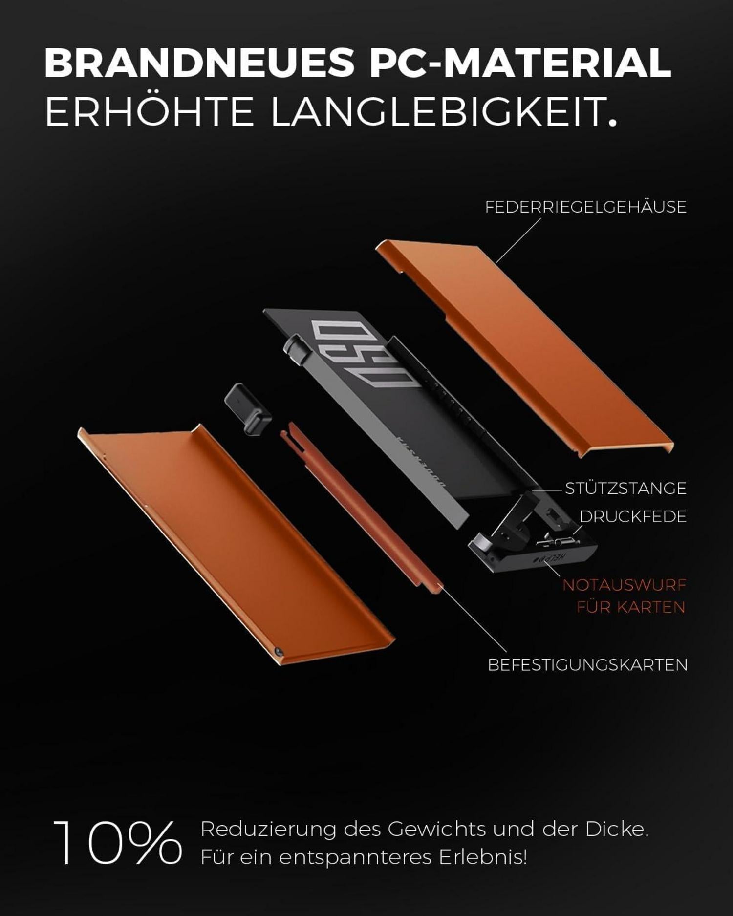 DODENSHA RFID Kreditkartenetui Herren Münzfach Pop-up Aluminium SchwarzOrange