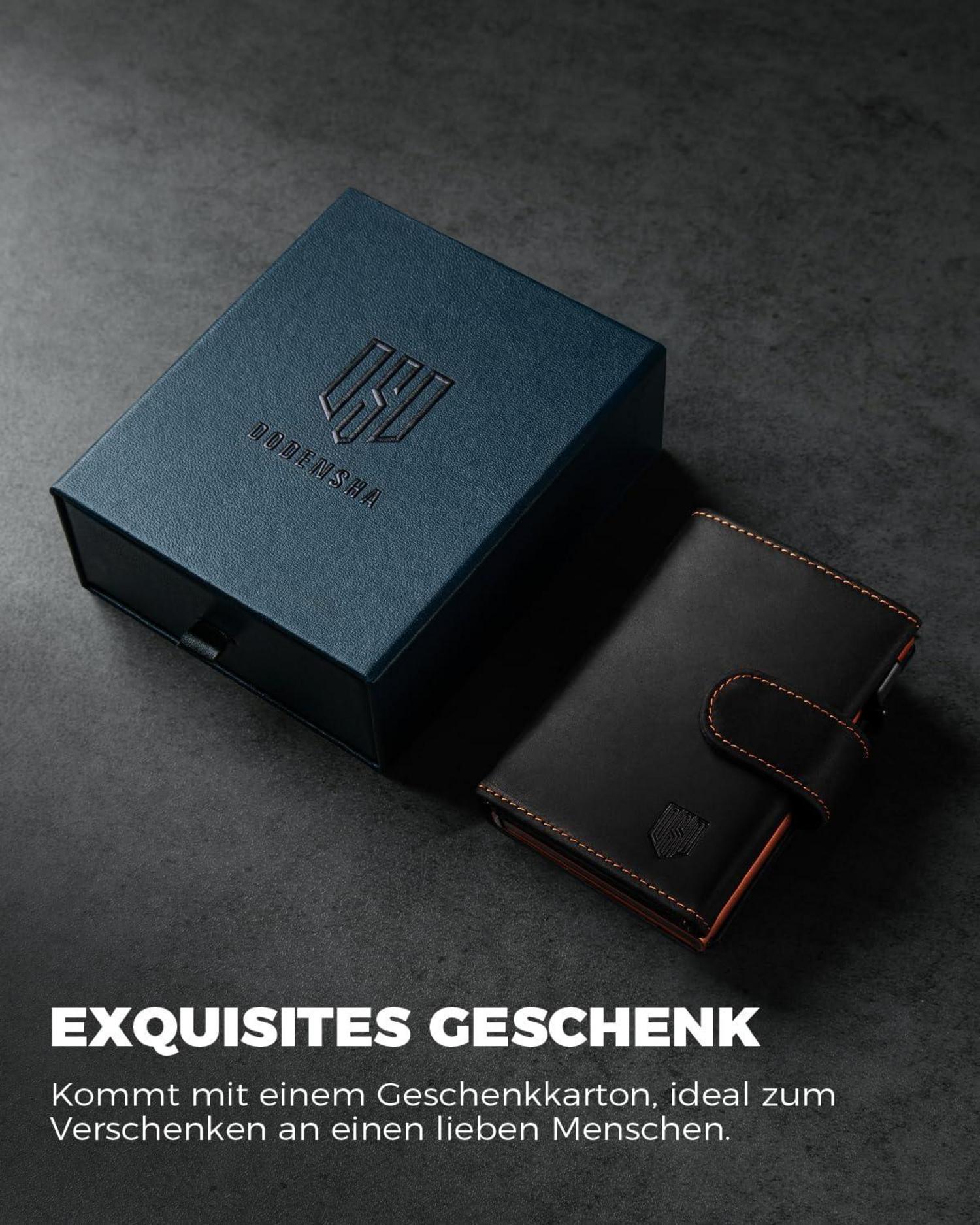 DODENSHA RFID-Kreditkartenetui Herren Schwarz Münzfach Aluminium Pop-Up
