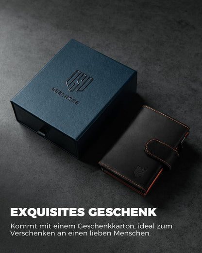 DODENSHA RFID-Kreditkartenetui Herren Schwarz Münzfach Aluminium Pop-Up