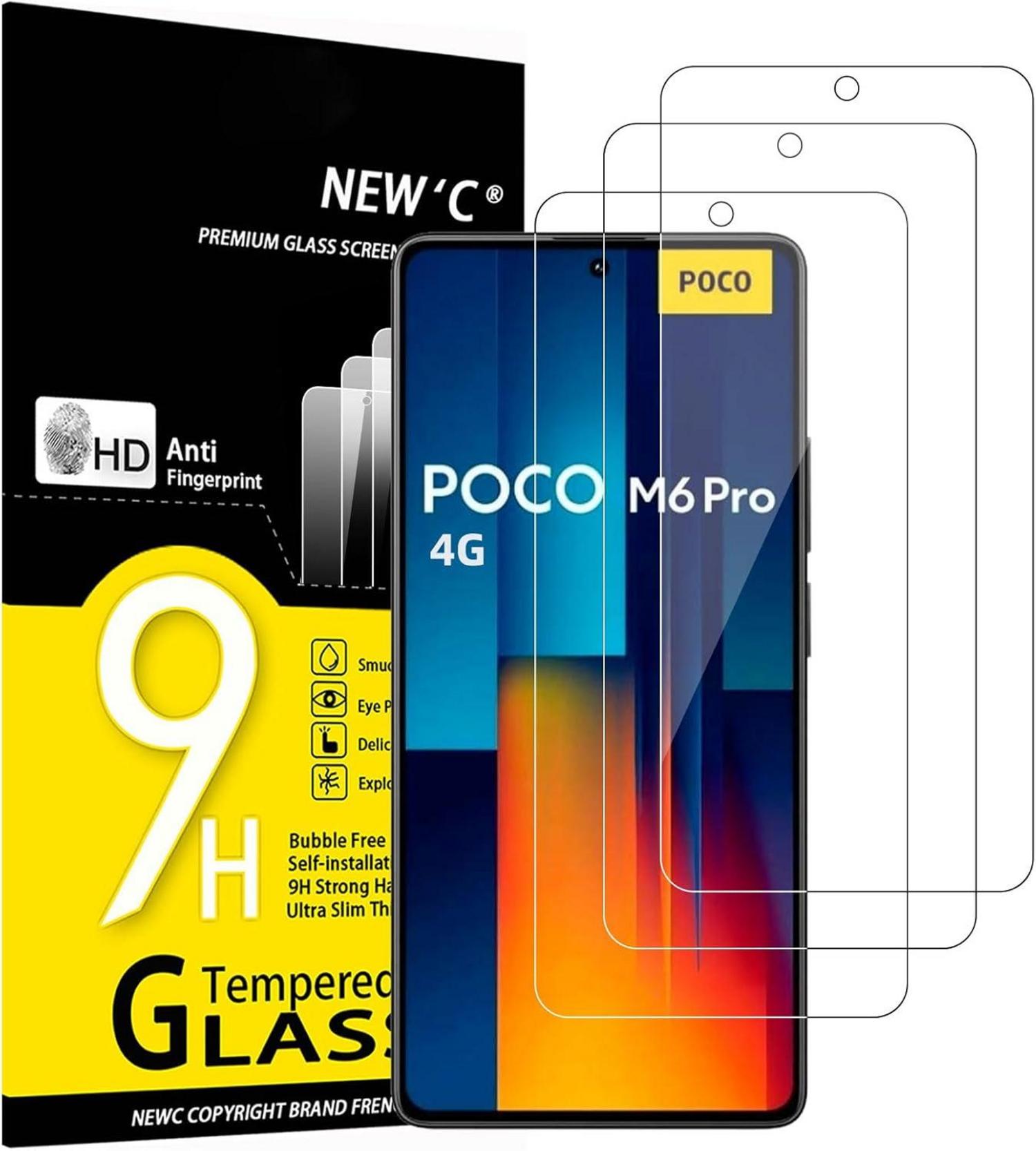 Panzer Schutzglas 3er Pack für Xiaomi Poco M6 Pro 4G - 9H Härte, HD