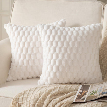 2x Plüsch Kissenbezug 65x65 cm Cremeweiß – Weiche Wollsamt Dekokissen