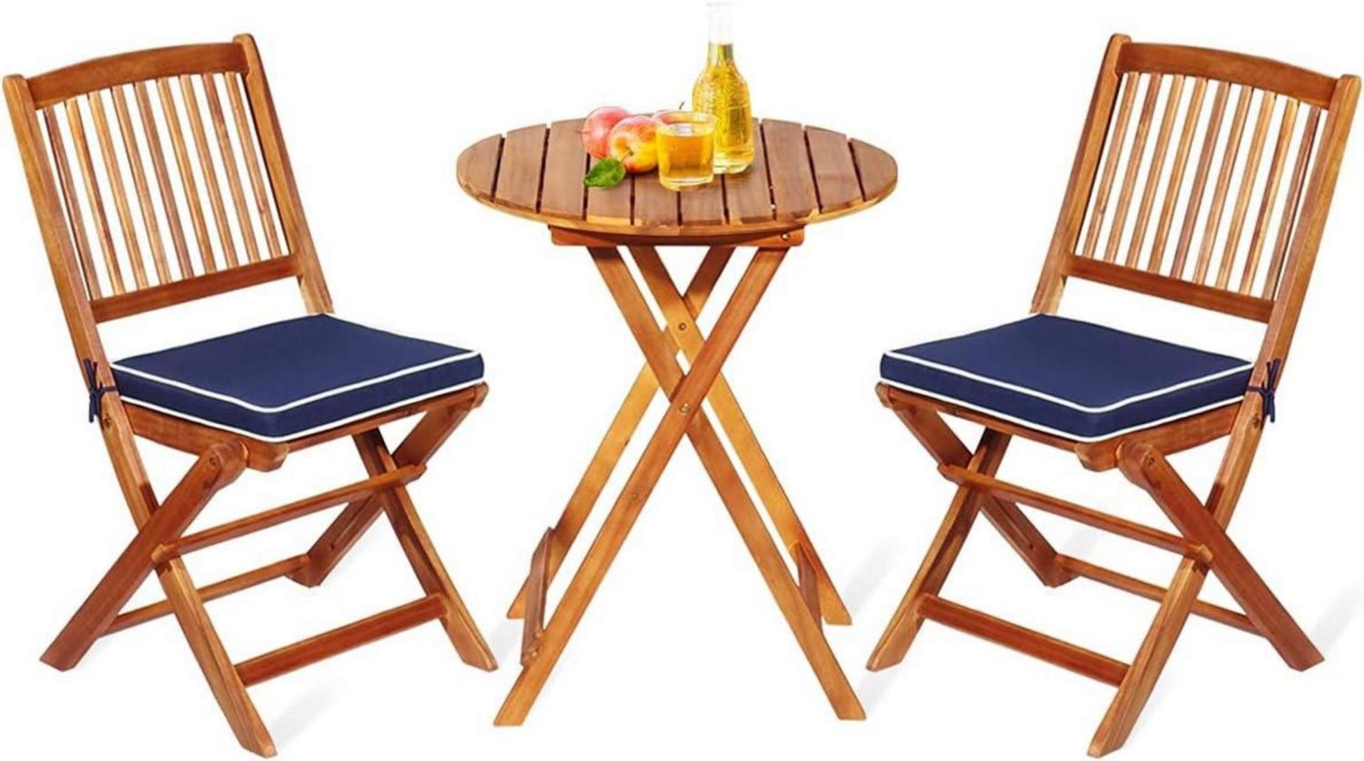 3tlg. Gartenmöbel Set aus Akazienholz mit klappbaren Stühlen