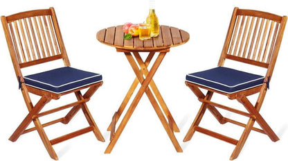 3tlg. Gartenmöbel Set aus Akazienholz mit klappbaren Stühlen