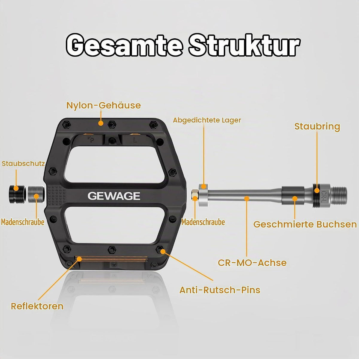 GEWAGE Fahrradpedale MTB Nylon Reflektoren 9/16 Zoll Gelb