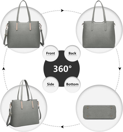 Damen Handtasche Shopper Schultertasche PU Leder 3er Set