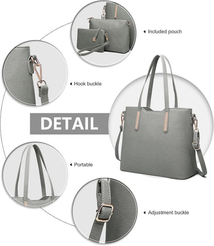 Miss Lulu Damen Handtasche Set Shopper Schultertasche Tote PU Leder Elegant