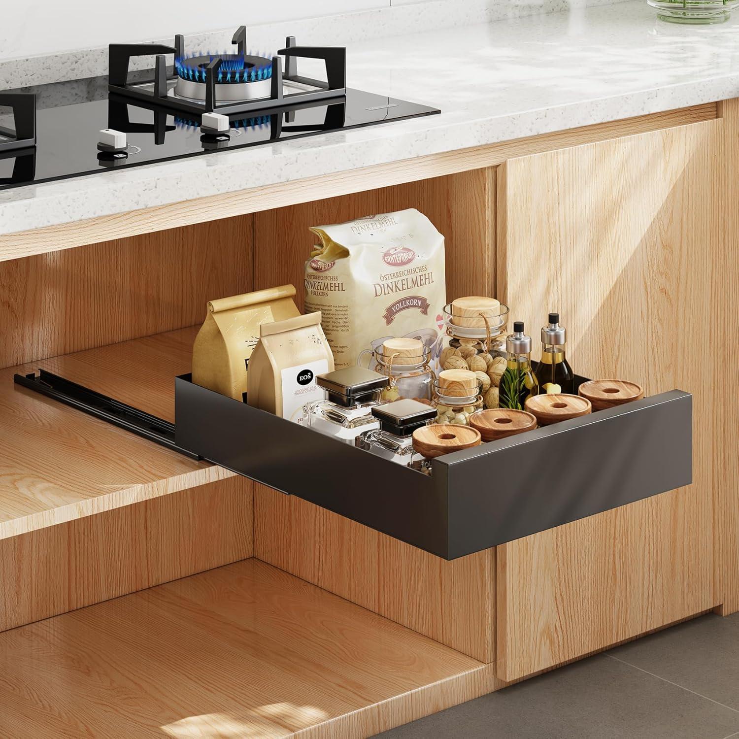 Telescopic Drawer Organiser Metal Slide Out Storage Shelves 30x53x8cm