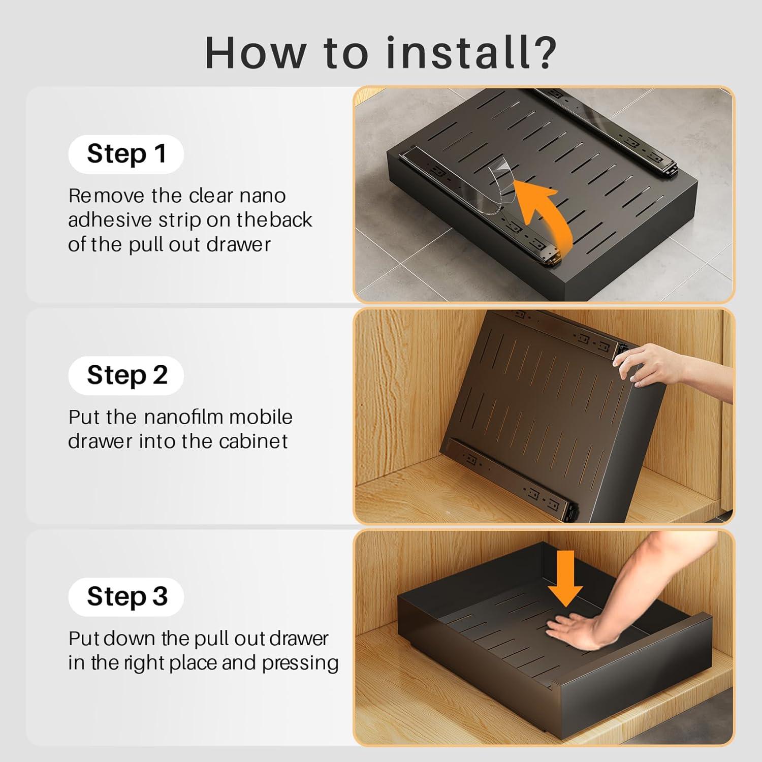 Telescopic Drawer Organizer Slide Out Storage Shelves, 30x53x8cm