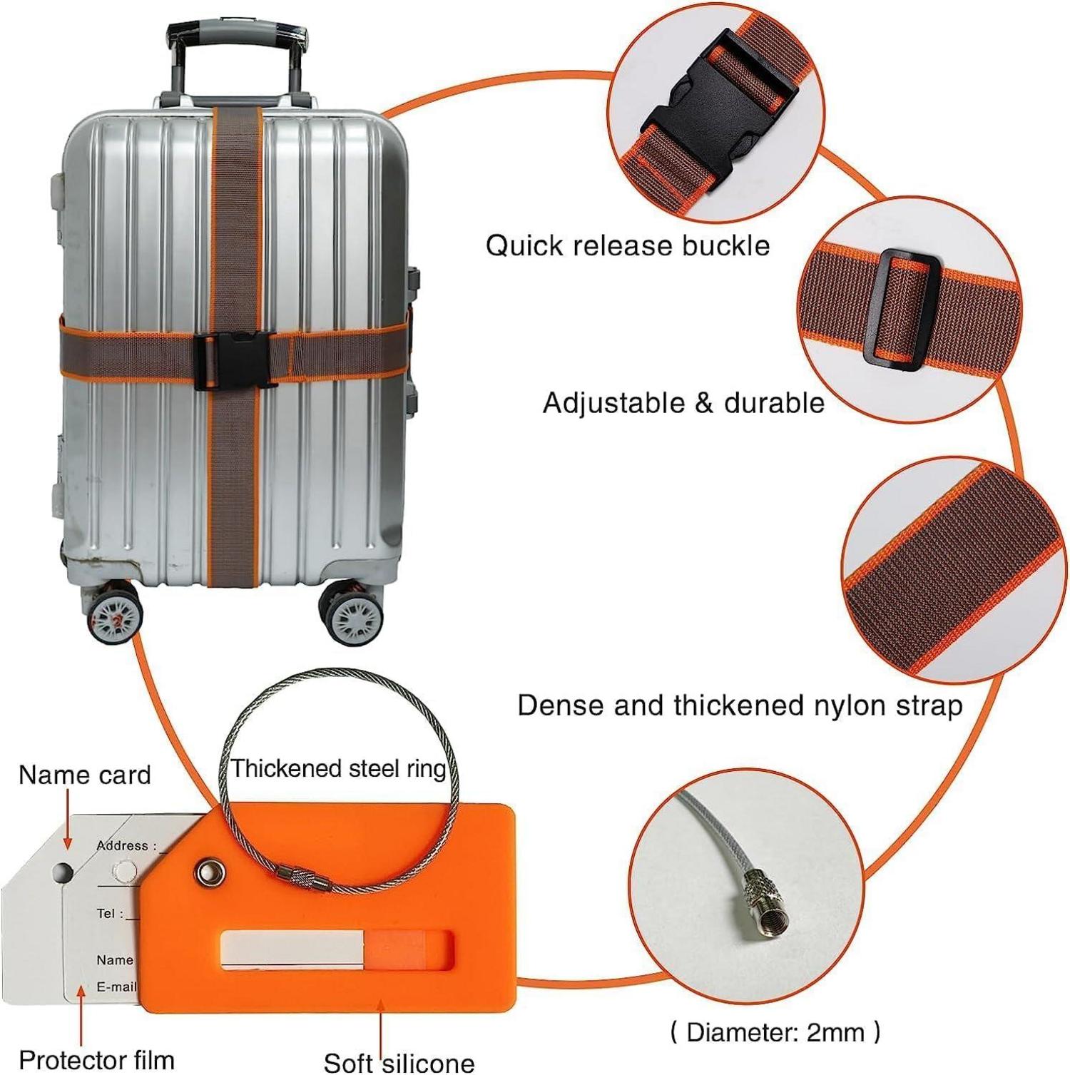 10er Set Koffergurte Kofferanhänger Gepäckgurte orange grau