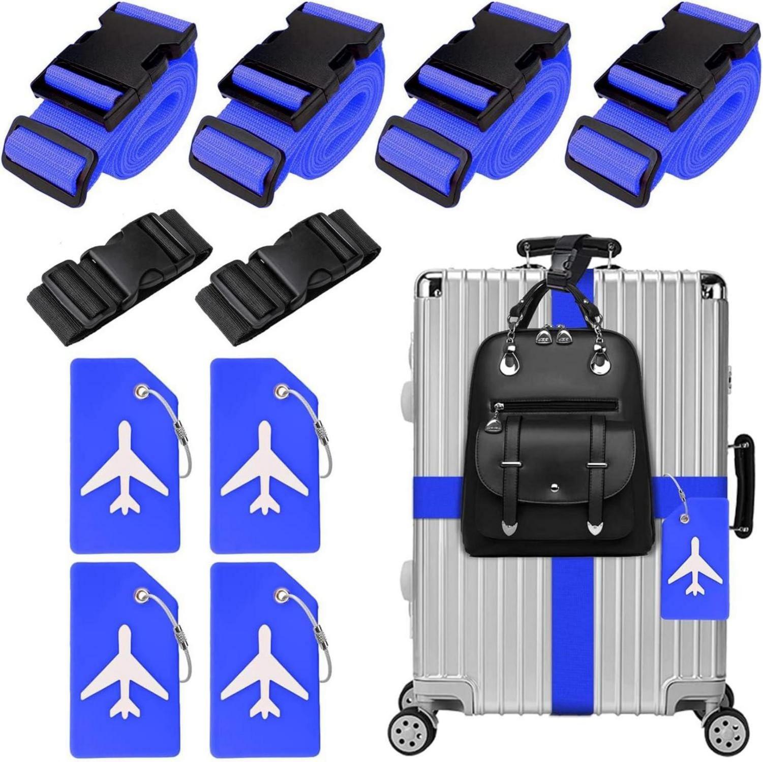 10er Set Koffergurt Kofferanhänger Gepäckgurte Blau
