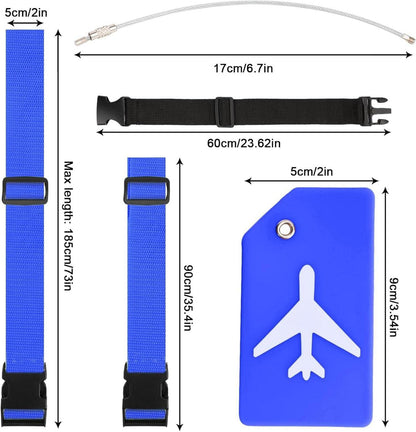 10er Set  Koffergurt Kofferanhänger Gepäckband Blau Reise Strap