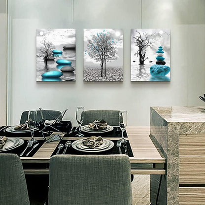 Turquoise Baum See Wandbilder Schwarz Weiß Wohnzimmer Schlafzimmer 40x58cm 3er