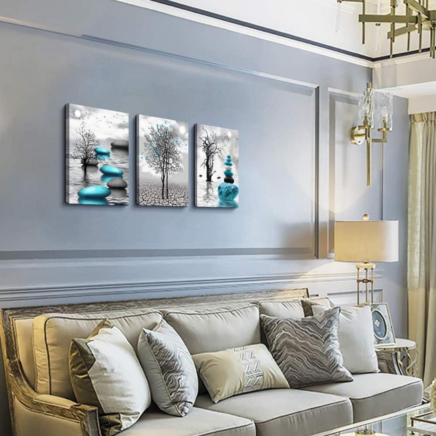 Turquoise Baum See Wandbilder Schwarz Weiß Wohnzimmer Schlafzimmer 40x58cm 3er