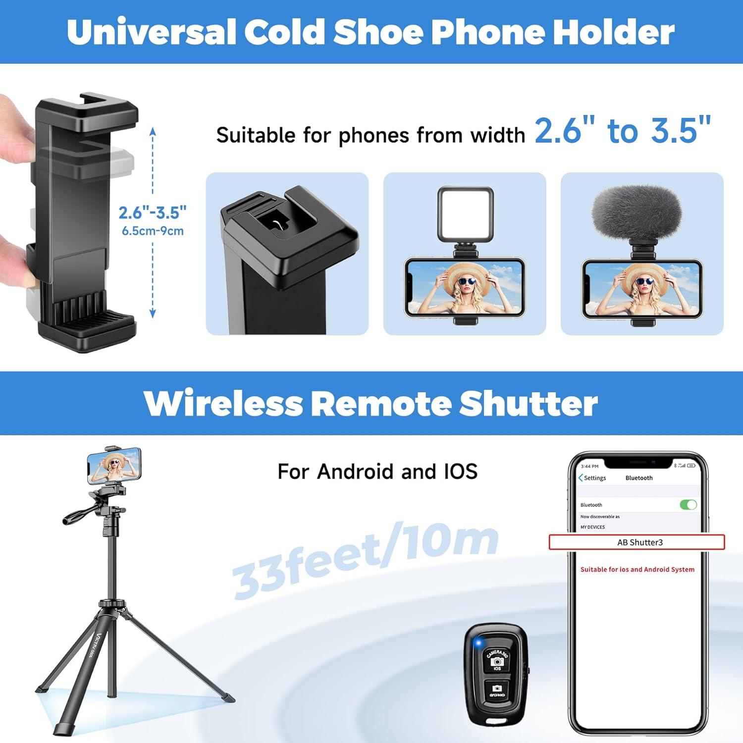 Victiv Tragbares Handy Stativ 150cm für Smartphone iPhone Samsung Huawei Kamera