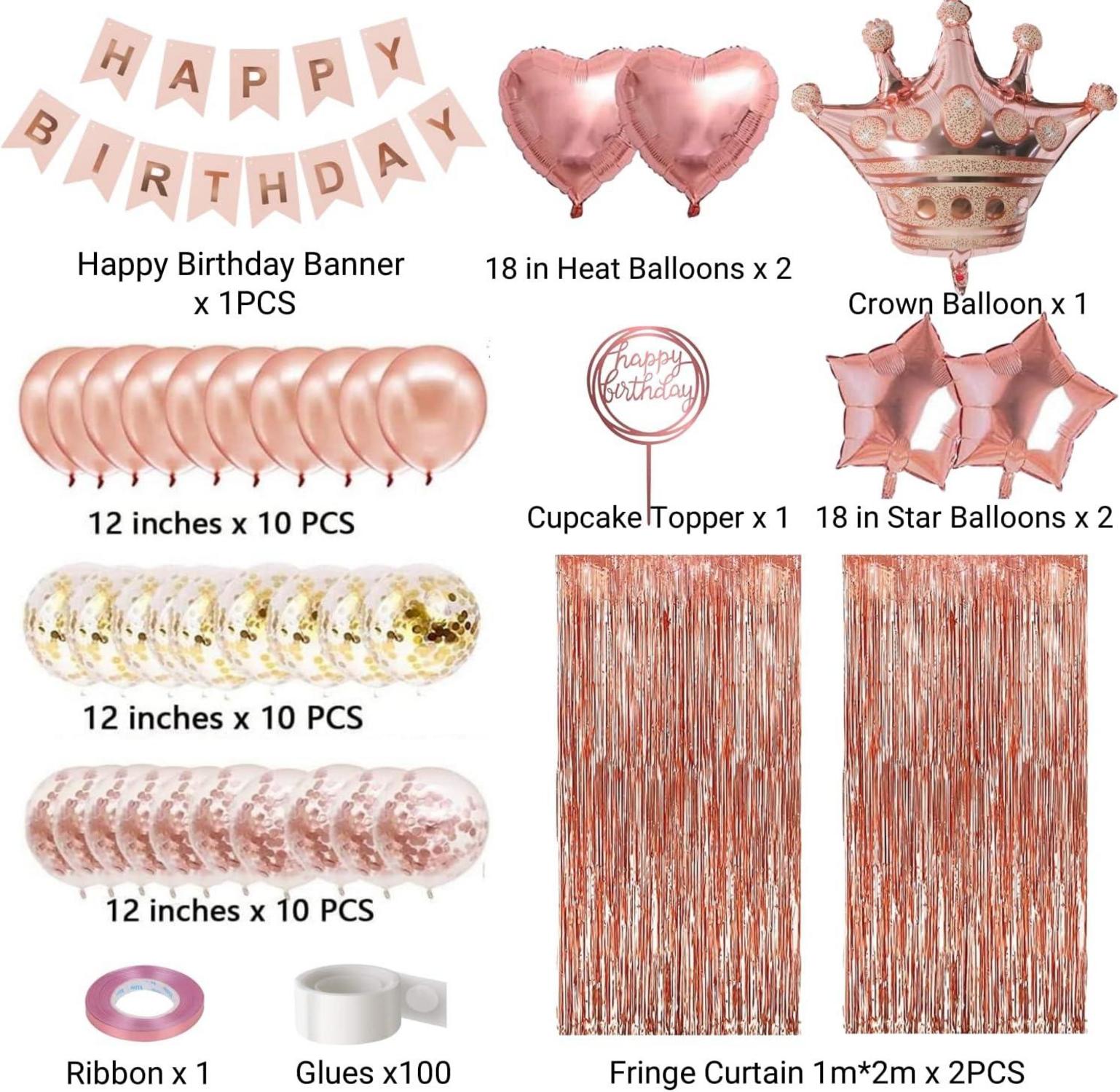 Rosegold Geburtstagsdeko Party Deko Luftballons Happy Birthday