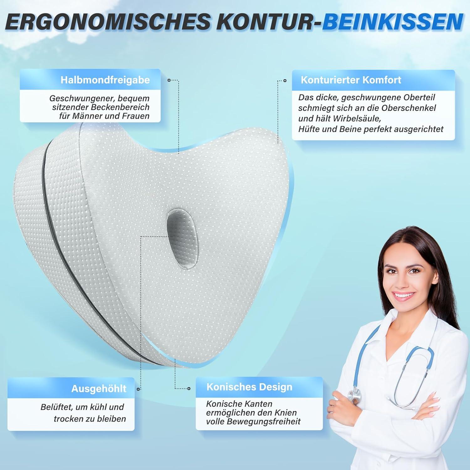 Orthopädisches Seitenschläfer Kniekissen Memory Foam Bein-Kissen Schwangerschaft Grau