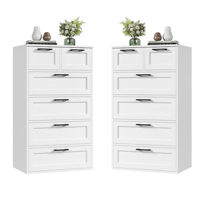 Weiß 2er-Set Kommode mit 6 Schubladen – Schlafzimmer Sideboard