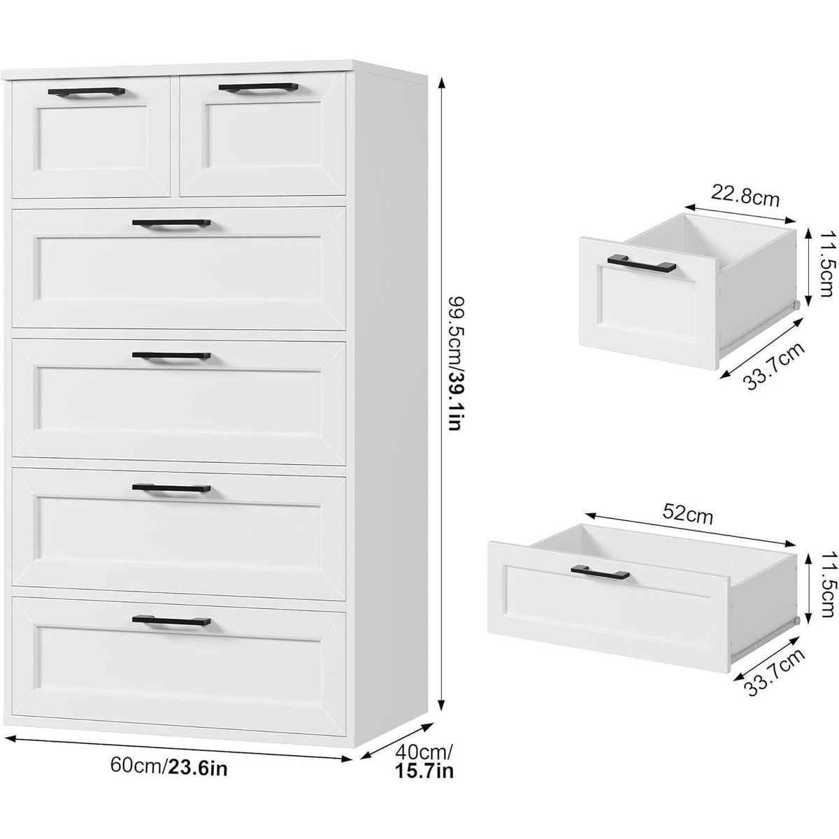Weiß 2er-Set Kommode mit 6 Schubladen – Schlafzimmer Sideboard