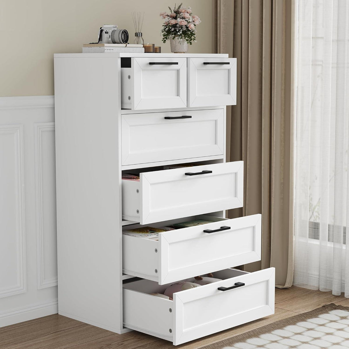 Weiß 2er-Set Kommode mit 6 Schubladen – Schlafzimmer Sideboard