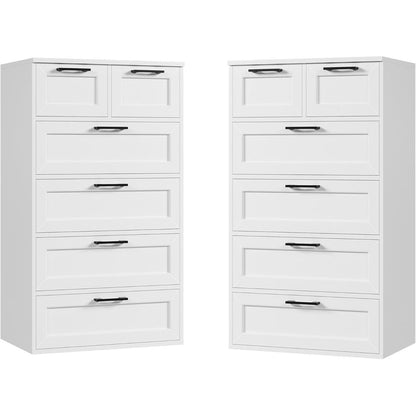 Weiß 2er-Set Kommode mit 6 Schubladen – Schlafzimmer Sideboard