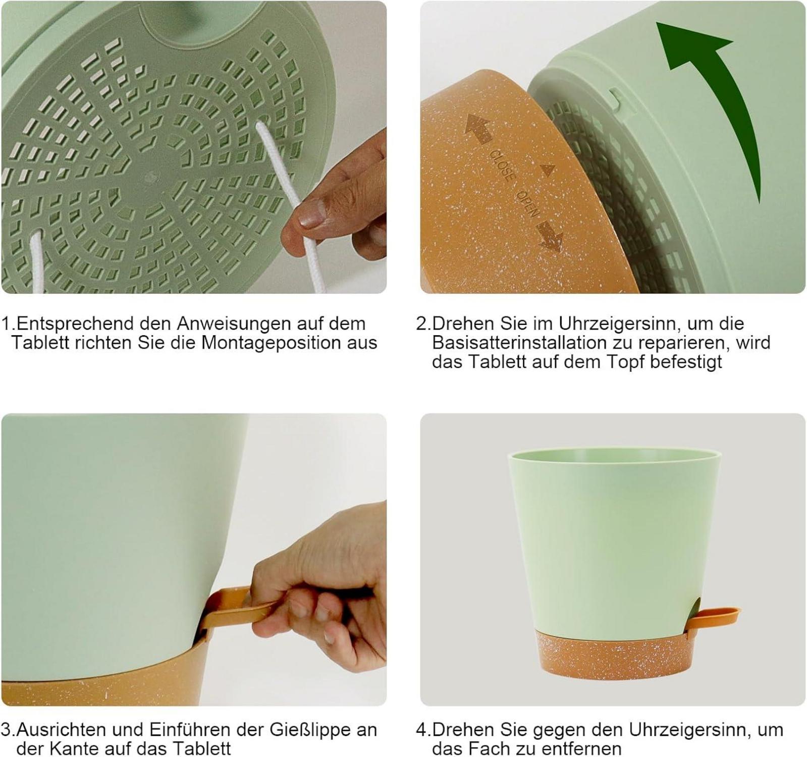 6er Set Selbstbewässernde Blumentöpfe für Innen und Balkon, grün, 12,7-20,3cm