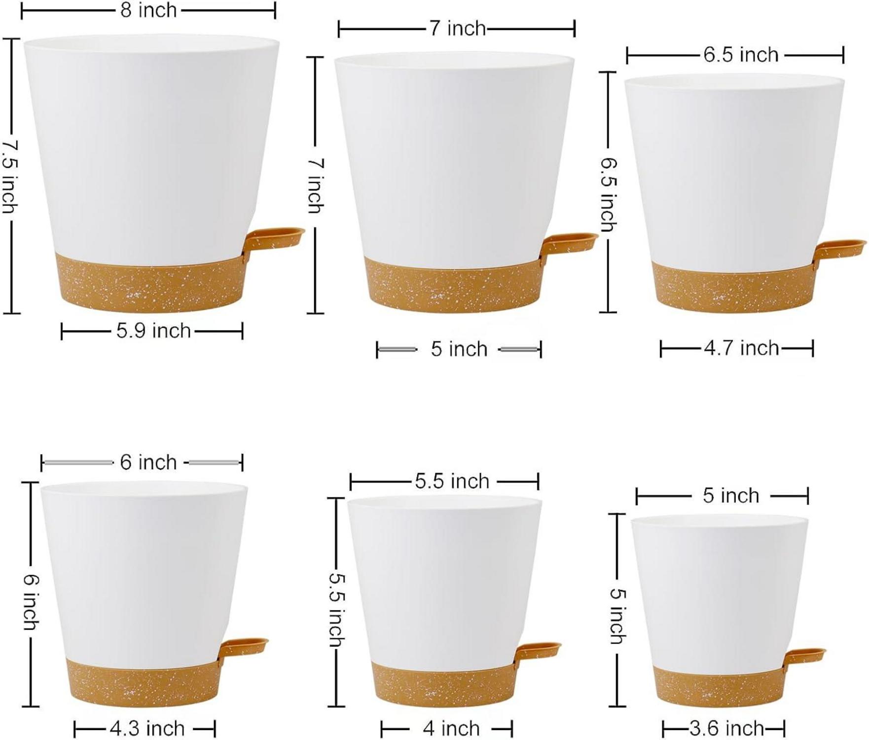 6er Set Selbstbewässernde Blumentöpfe Weiß 12.7-20.3cm